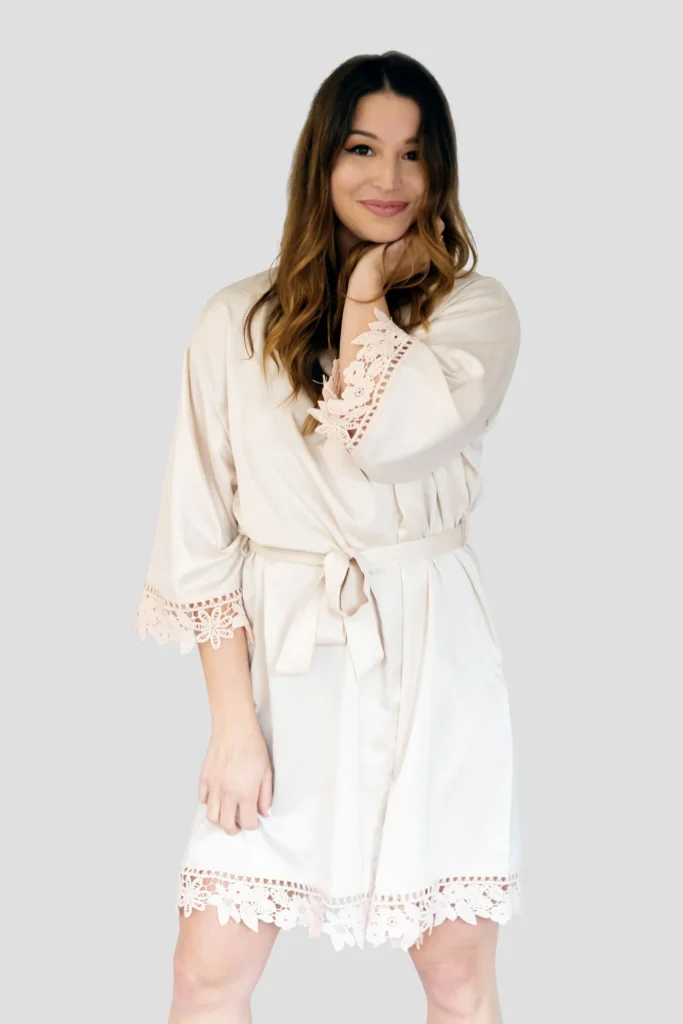 Champagne Solid Satin Robe by bridal robes
